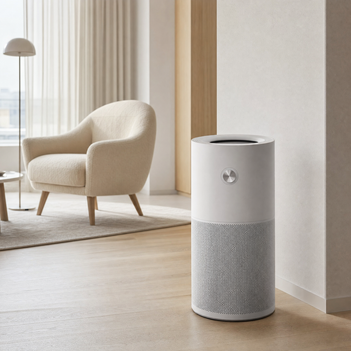Orzennia A4 air purifier in an open-plan living space